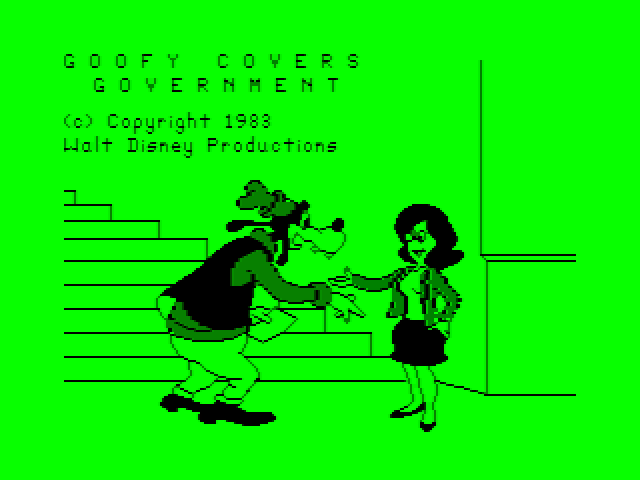 Goofy Covers Government TRS-80 Color Computer Screenshot: Title screen for "Inside Congress"