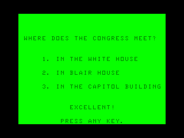 Goofy Covers Government TRS-80 Color Computer Screenshot: Excellent! I answered correctly...