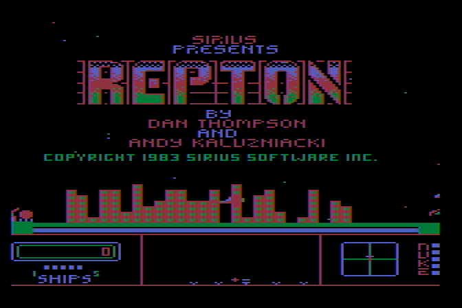 Repton Atari 8-bit Screenshot: Title screen.
