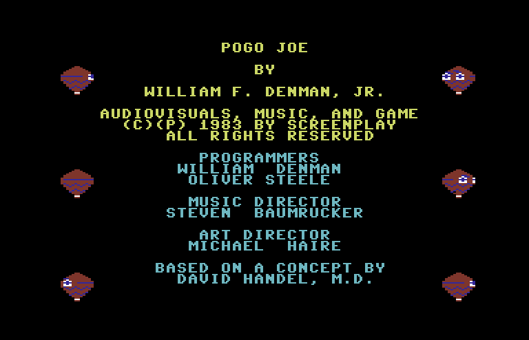 Pogo Joe Commodore 64 Screenshot: Game credits.