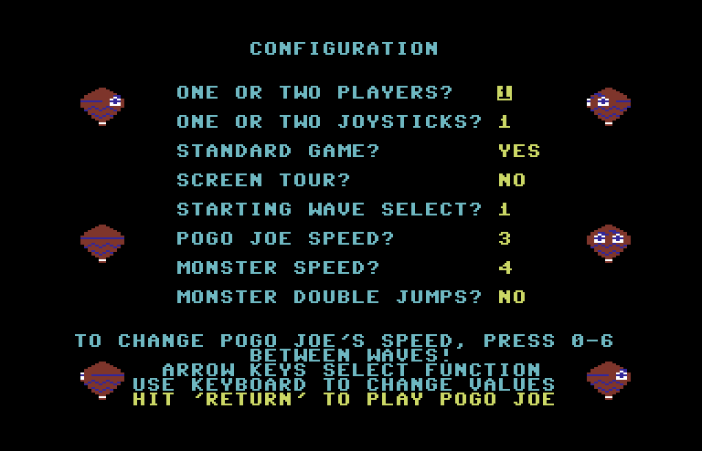 Pogo Joe Commodore 64 Screenshot: Game options.
