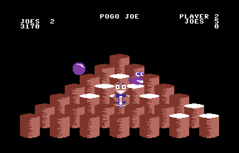 Pogo Joe Commodore 64 Screenshot: This level is similar to the Q*bert pyramid...