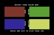 Pogo Joe for Commodore 64 - The game provides an opportunity to adjust your monitor color.