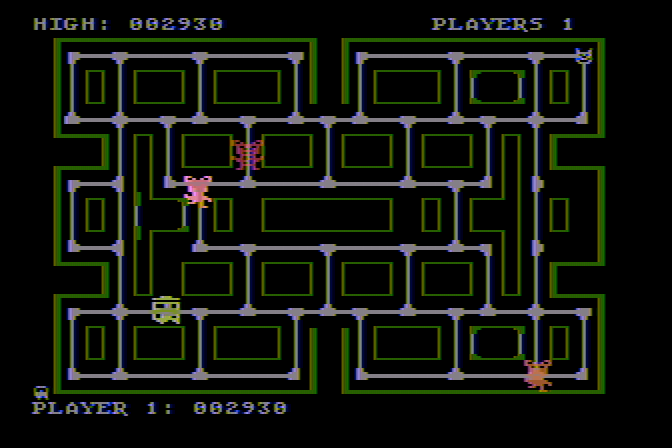 Mouskattack Atari 8-bit Screenshot: The level is almost completed...