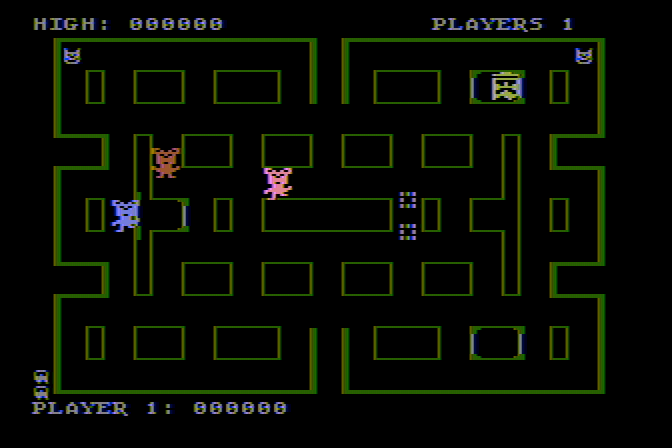 Mouskattack Atari 8-bit Screenshot: Game start.