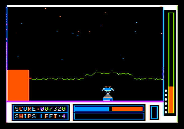 Lunar Leeper Apple II Screenshot: Refuel at these bases when they appear...