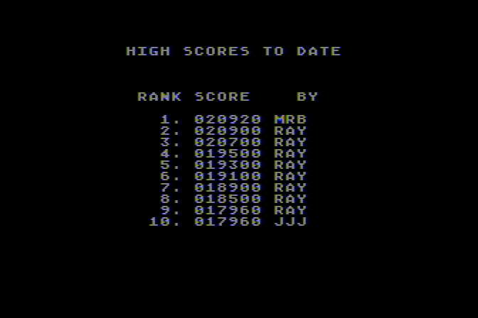 Lunar Leeper Atari 8-bit Screenshot: High scores.