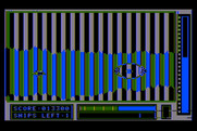 Lunar Leeper for Atari 8-bit - Target destroyed! The screen flashes various colors and patterns.
