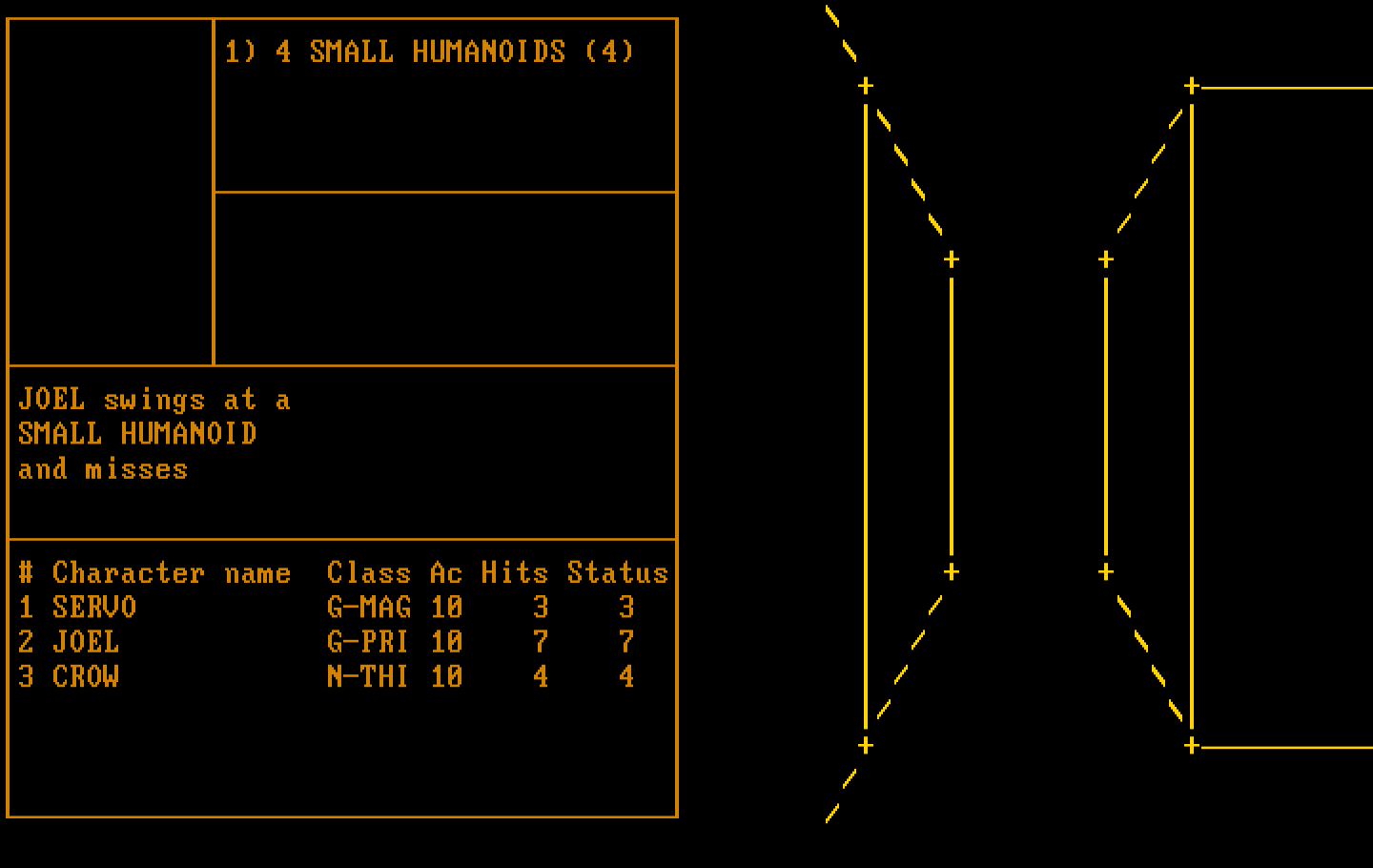 Wizardry: Proving Grounds of the Mad Overlord IBM PC/Compatibles Screenshot: There's no graphics during encounters in the monochrome version.