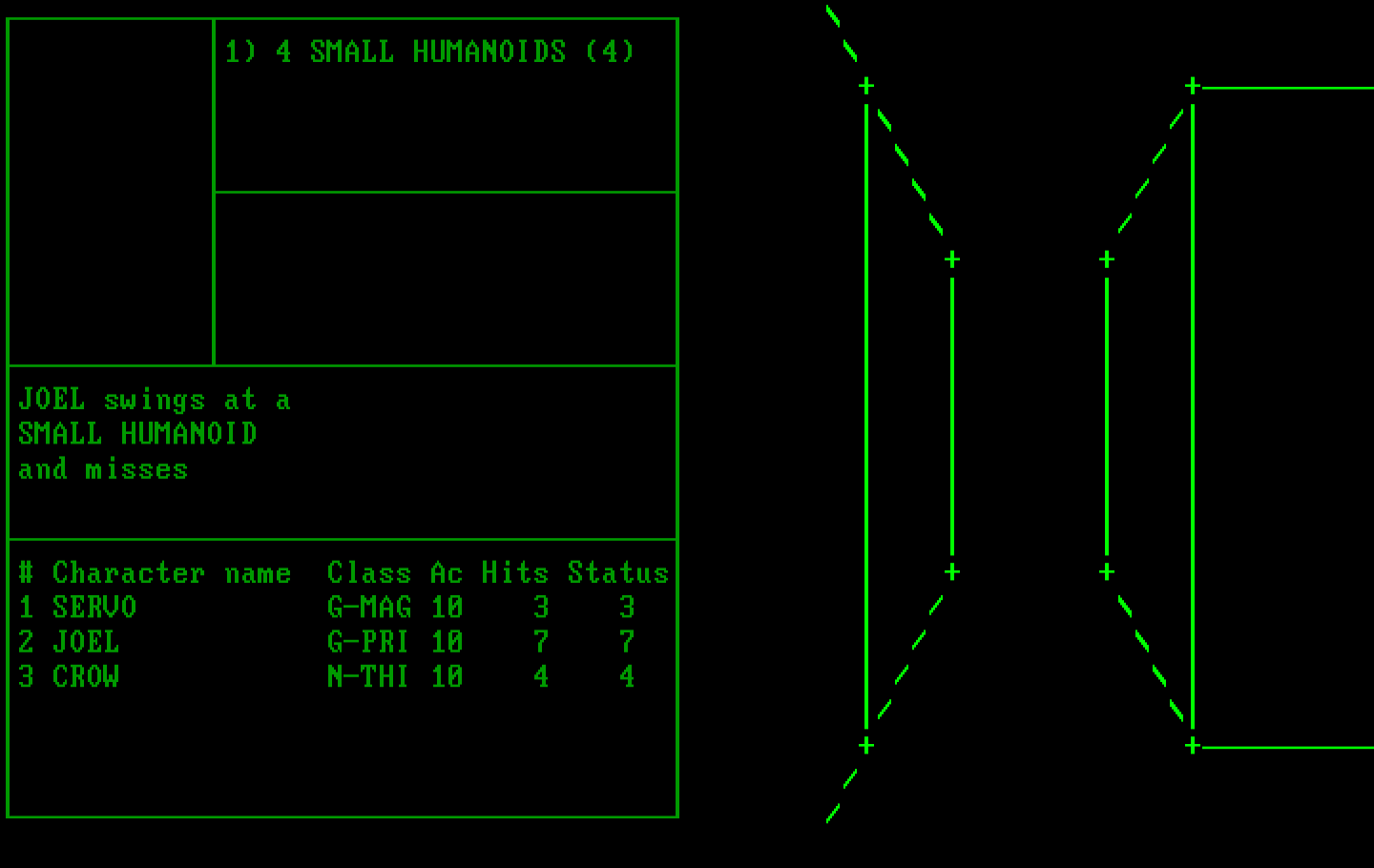 Wizardry: Proving Grounds of the Mad Overlord IBM PC/Compatibles Screenshot: There's no graphics during encounters in the monochrome version.