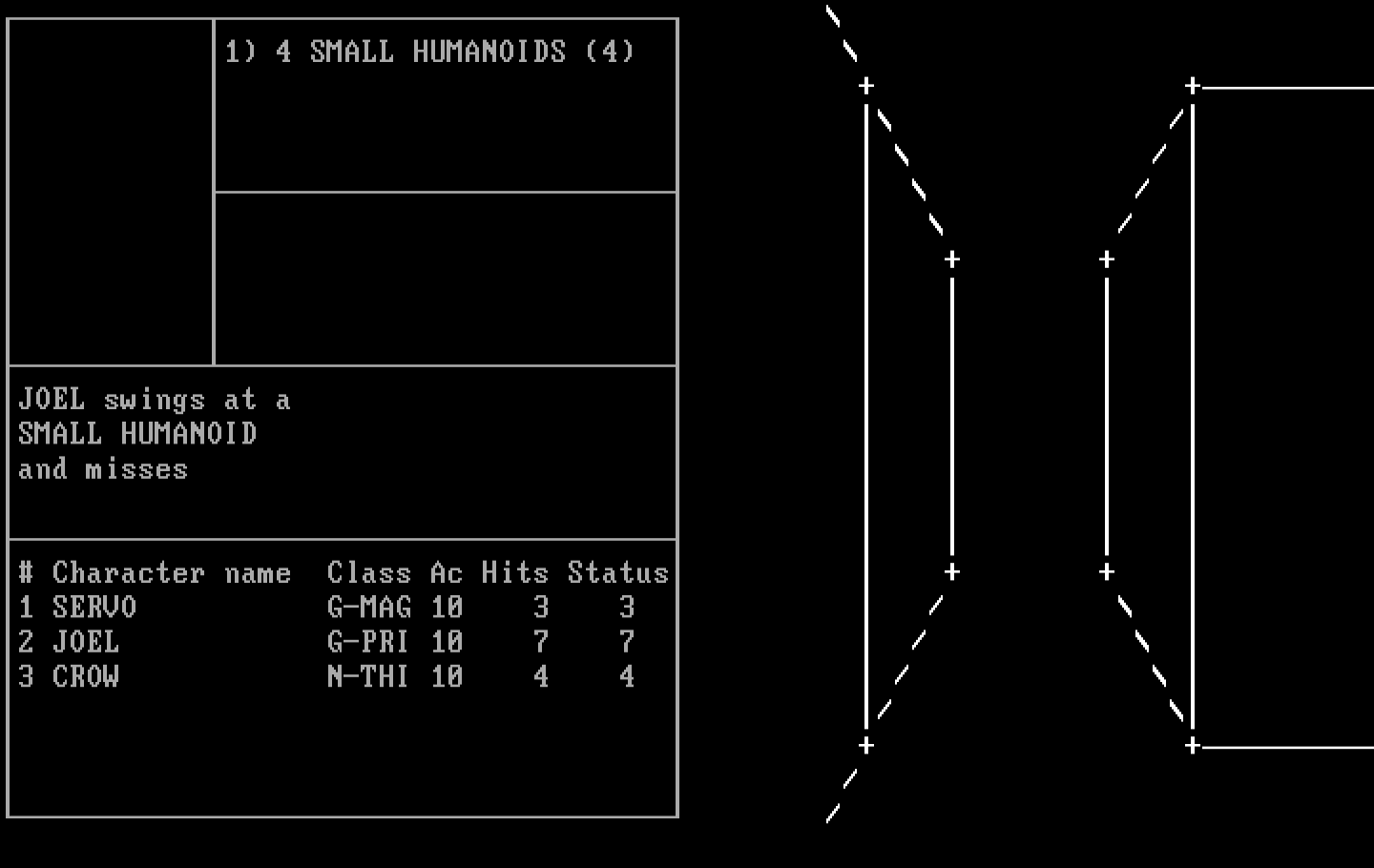 Wizardry: Proving Grounds of the Mad Overlord IBM PC/Compatibles Screenshot: There's no graphics during encounters in the monochrome version.