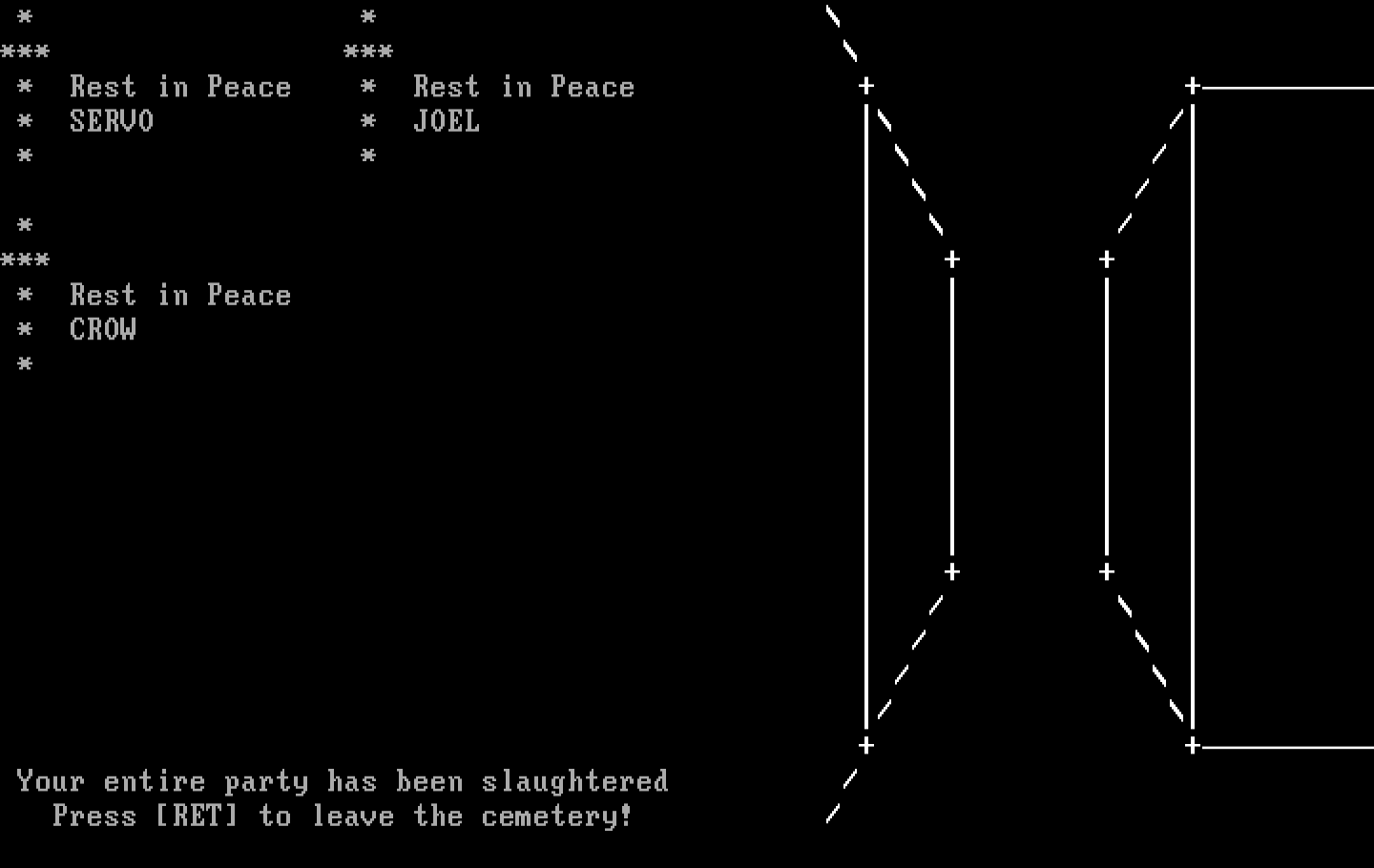 Wizardry: Proving Grounds of the Mad Overlord IBM PC/Compatibles Screenshot: My entire party has been slaughtered.