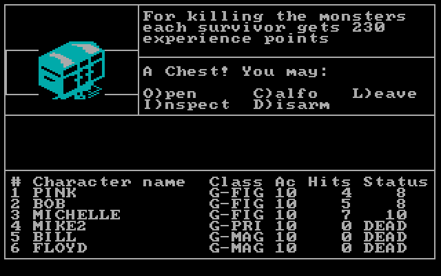 Wizardry: Proving Grounds of the Mad Overlord IBM PC/Compatibles Screenshot: A chest! Should I open it?