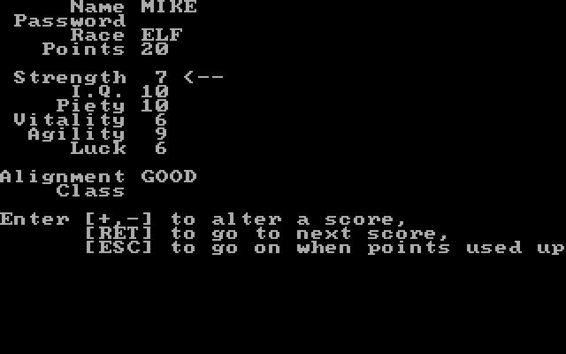 Wizardry: Proving Grounds of the Mad Overlord IBM PC/Compatibles Screenshot: Rolling some stats...