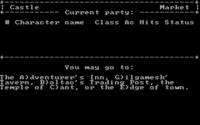 Wizardry: Proving Grounds of the Mad Overlord IBM PC/Compatibles Screenshot: Just starting out; here's where I can go.