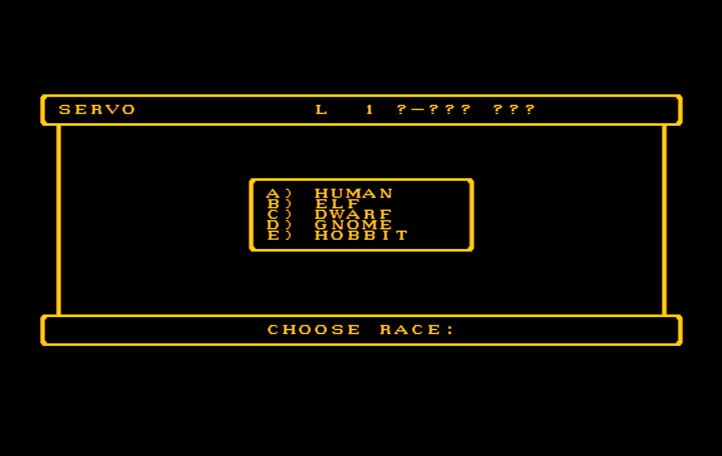 Wizardry: Proving Grounds of the Mad Overlord IBM PC/Compatibles Screenshot: Creating a new character...first choose a race.