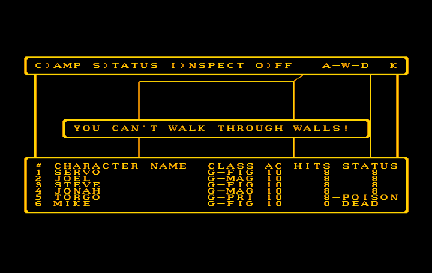 Wizardry: Proving Grounds of the Mad Overlord IBM PC/Compatibles Screenshot: Oops, I can't walk through walls.