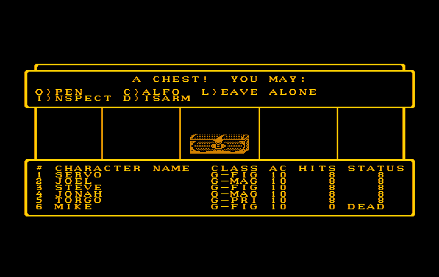 Wizardry: Proving Grounds of the Mad Overlord IBM PC/Compatibles Screenshot: A chest! Should I open it?