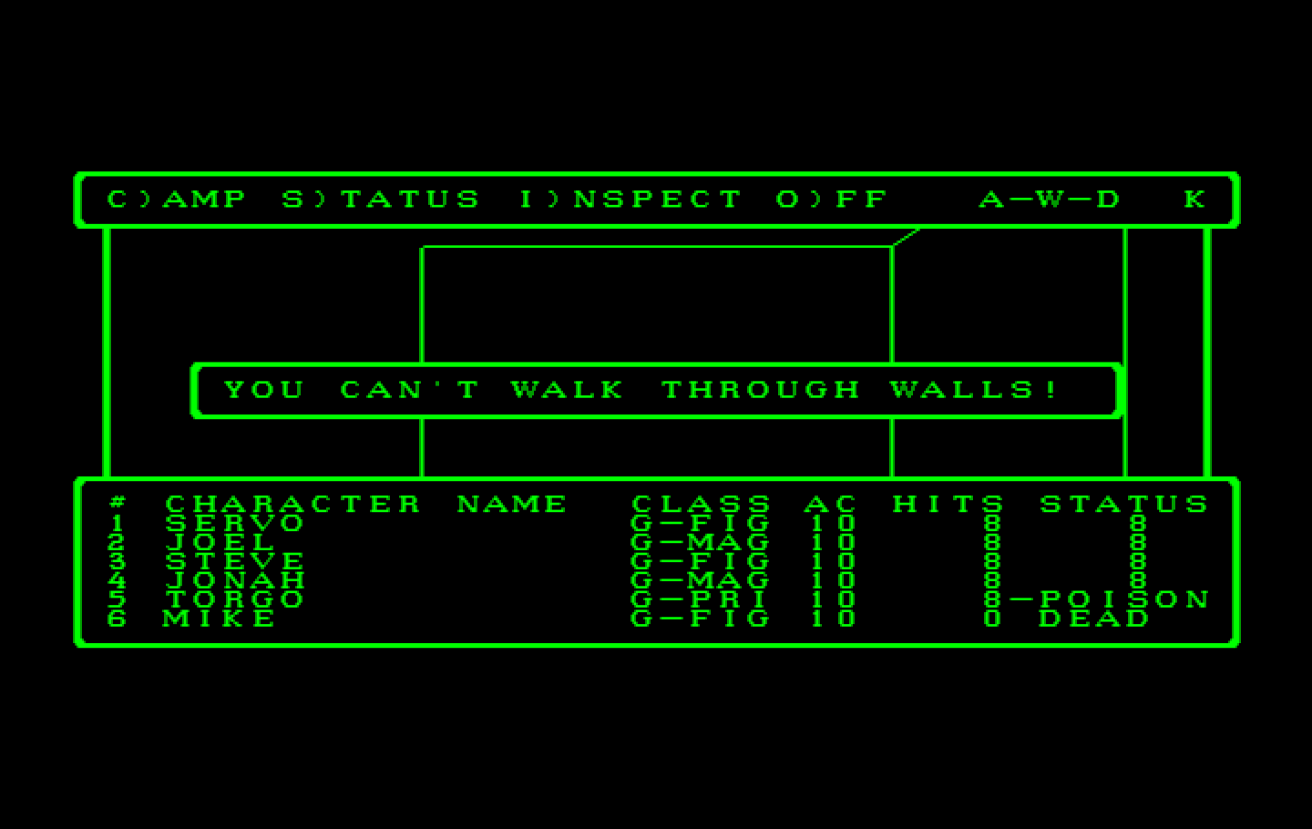 Wizardry: Proving Grounds of the Mad Overlord IBM PC/Compatibles Screenshot: Oops, I can't walk through walls.