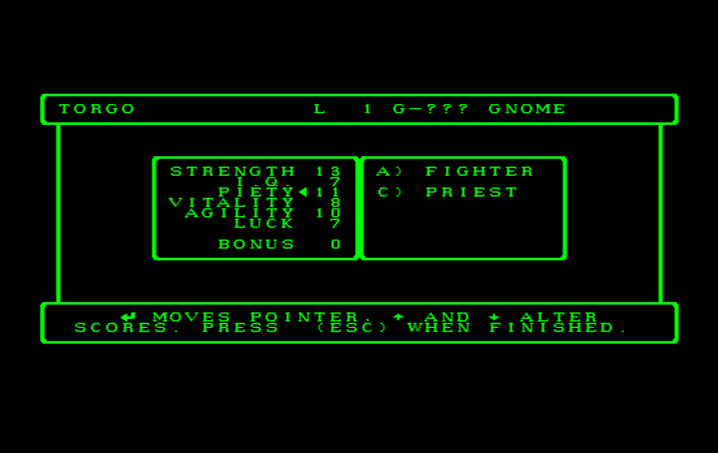 Wizardry: Proving Grounds of the Mad Overlord IBM PC/Compatibles Screenshot: The available classes to choose from depends on the stats.