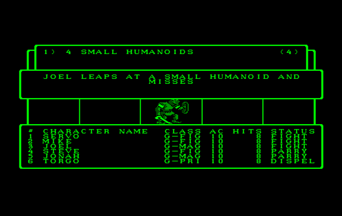 Wizardry: Proving Grounds of the Mad Overlord IBM PC/Compatibles Screenshot: Player attacks, but misses!