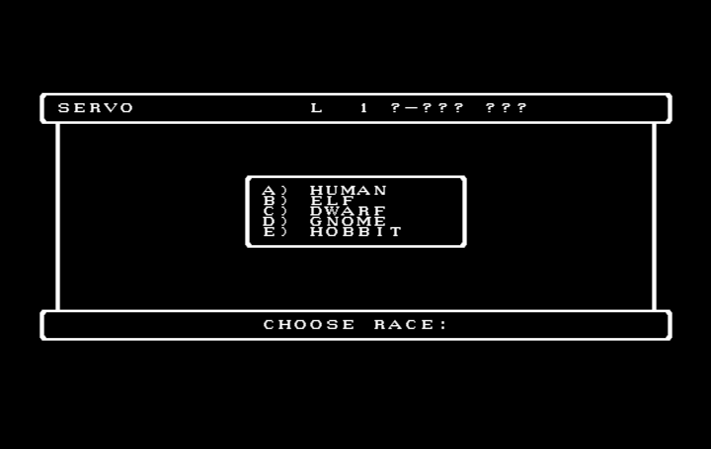 Wizardry: Proving Grounds of the Mad Overlord IBM PC/Compatibles Screenshot: Creating a new character...first choose a race.