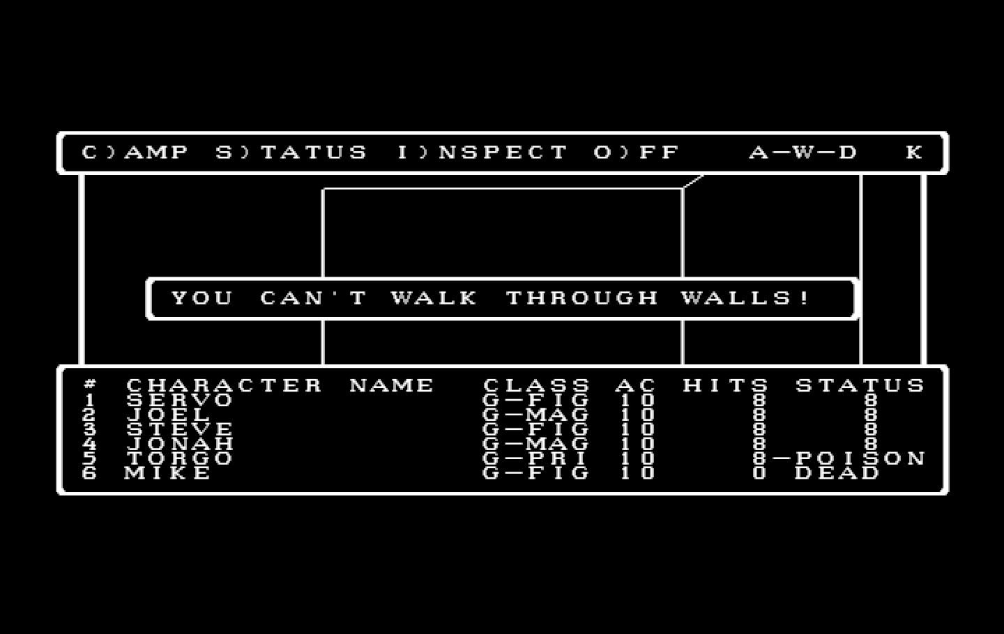 Wizardry: Proving Grounds of the Mad Overlord IBM PC/Compatibles Screenshot: Oops, I can't walk through walls.