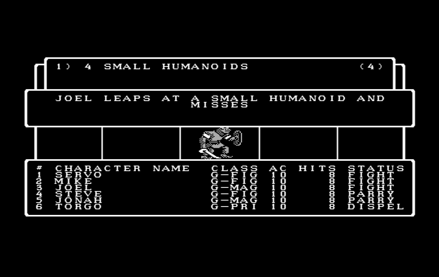Wizardry: Proving Grounds of the Mad Overlord IBM PC/Compatibles Screenshot: Player attacks, but misses!
