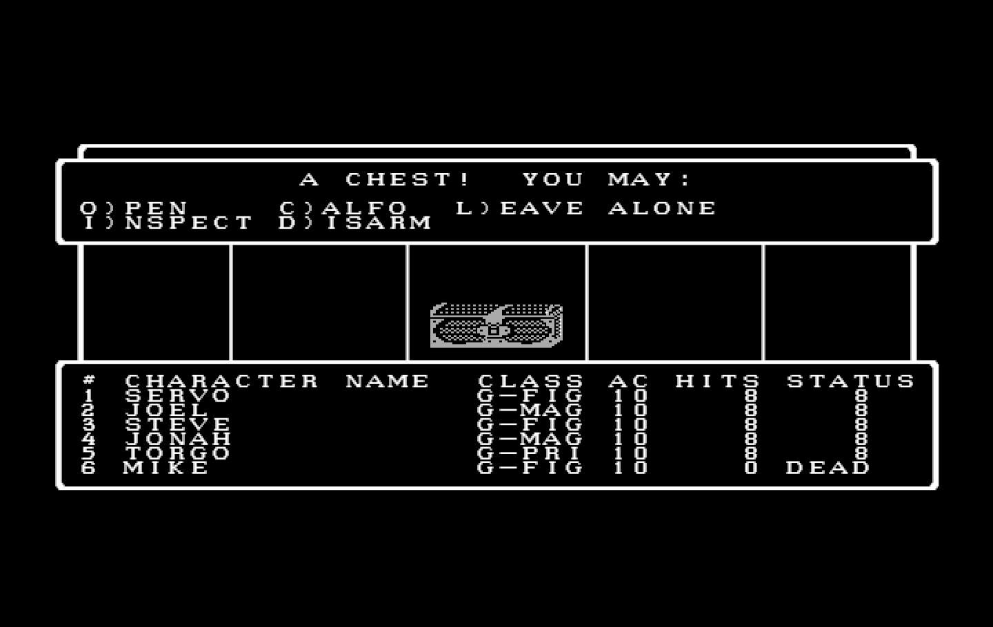 Wizardry: Proving Grounds of the Mad Overlord IBM PC/Compatibles Screenshot: A chest! Should I open it?