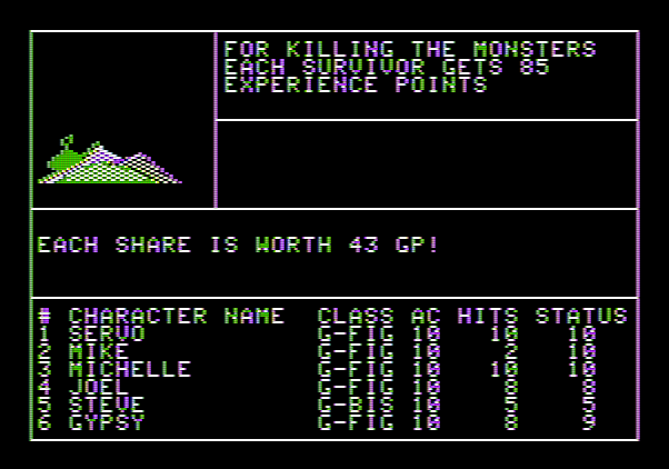Wizardry: Proving Grounds of the Mad Overlord Apple II Screenshot: Victory, some gold acquired!