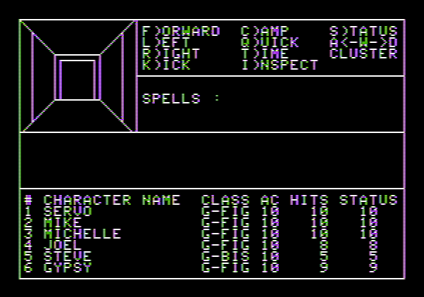 Wizardry: Proving Grounds of the Mad Overlord Apple II Screenshot: A door at the end of the hall...