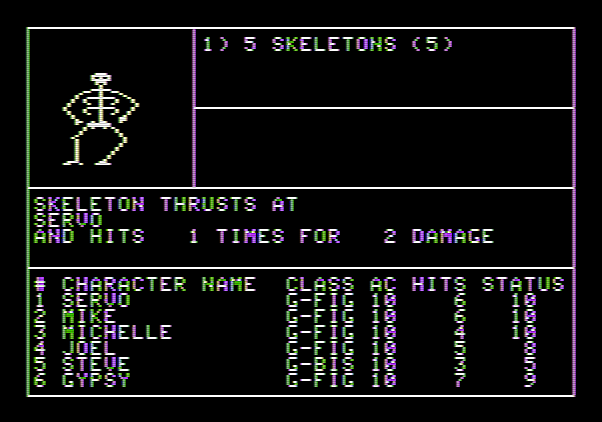 Wizardry: Proving Grounds of the Mad Overlord Apple II Screenshot: Skeletons caught me by surprise!