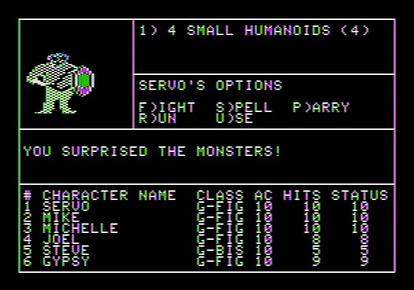 Wizardry: Proving Grounds of the Mad Overlord Apple II Screenshot: I surprised some monsters!