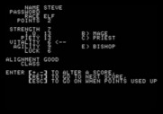 Wizardry: Proving Grounds of the Mad Overlord for Apple II - Rolling some stats; the class of character you can choose varies based on the stats.
