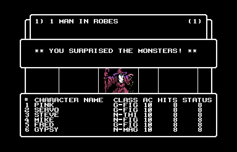 Wizardry: Proving Grounds of the Mad Overlord Commodore 64 Screenshot: I surprised the monsters this time!