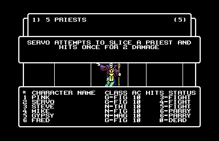 Wizardry: Proving Grounds of the Mad Overlord Commodore 64 Screenshot: This priest isn't friendly!