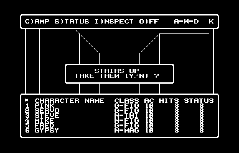 Wizardry: Proving Grounds of the Mad Overlord Commodore 64 Screenshot: The adventure begins here with stairs leading up...