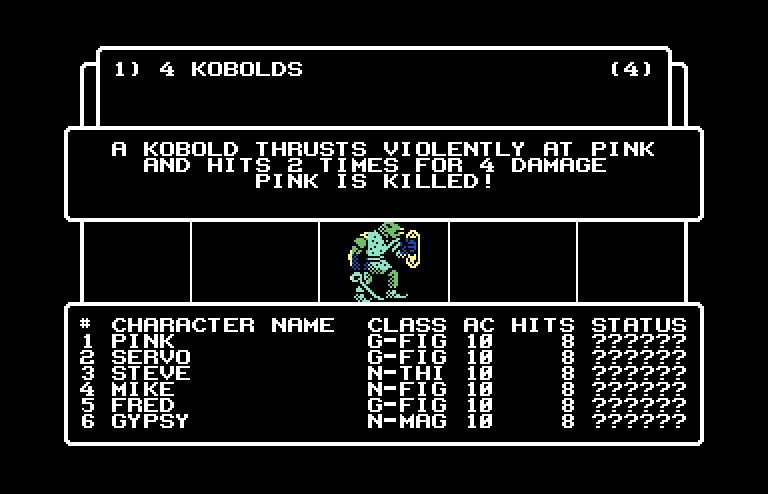 Wizardry: Proving Grounds of the Mad Overlord Commodore 64 Screenshot: One of my characters is killed...