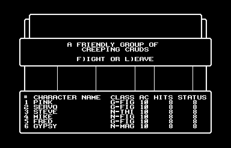Wizardry: Proving Grounds of the Mad Overlord Commodore 64 Screenshot: Fight or leave?