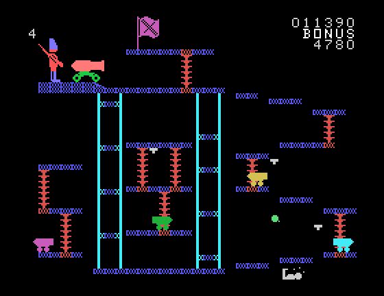Cannonball Blitz TI-99/4A Screenshot: I fell! One life lost...