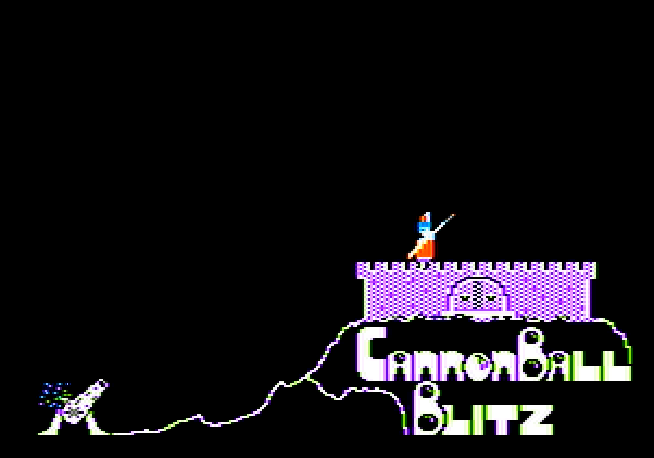 Cannonball Blitz Apple II Screenshot: Title screen.
