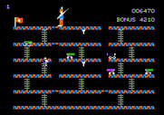 Cannonball Blitz for Apple II - Climbing a ladder up to the final two sections of the platform...