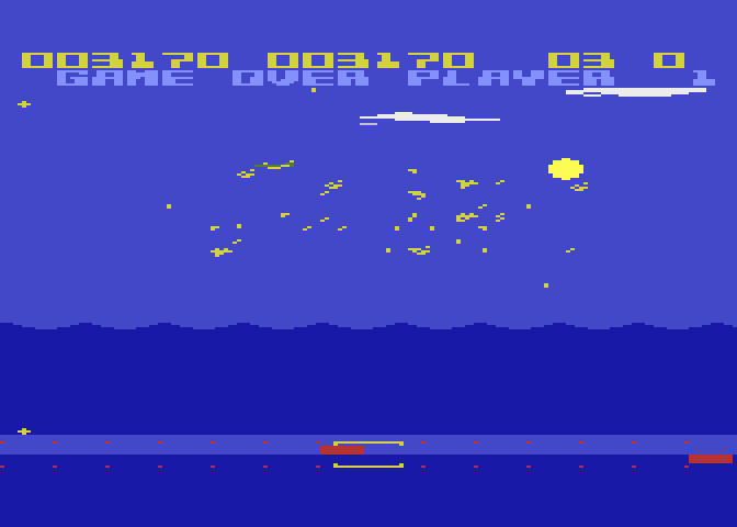 Aquatron Atari 8-bit Screenshot: Game over.