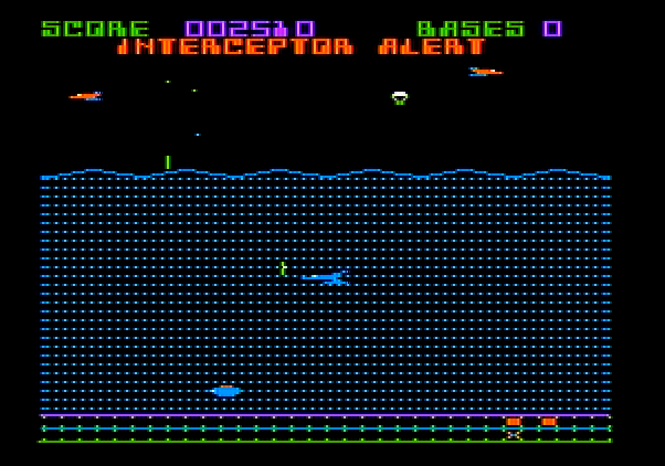 Aquatron Apple II Screenshot: Some of your opponents are also aquatic...