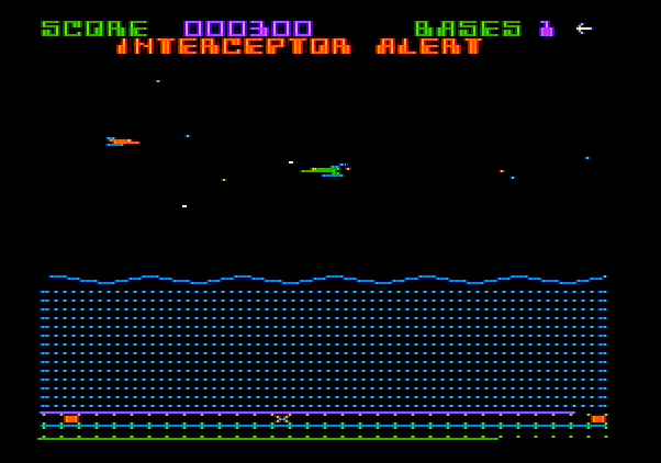 Aquatron Apple II Screenshot: Interceptor alert!