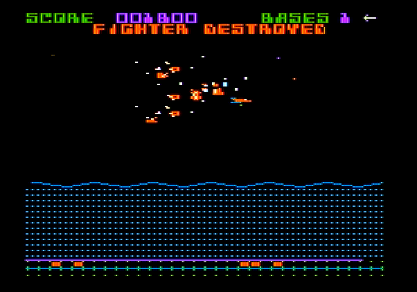 Aquatron Apple II Screenshot: Fighter destroyed!