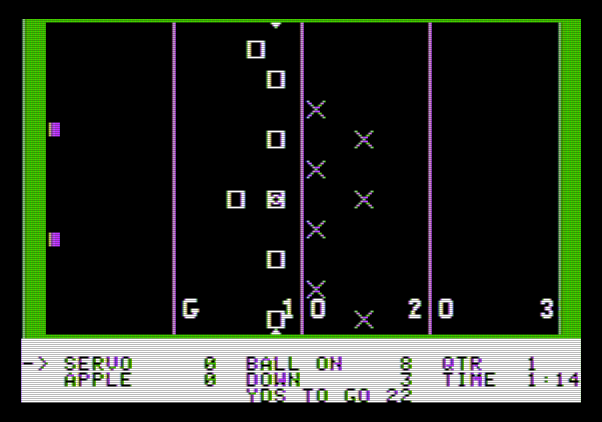 Hi-Res Football Apple II Screenshot: Ready for the next play?