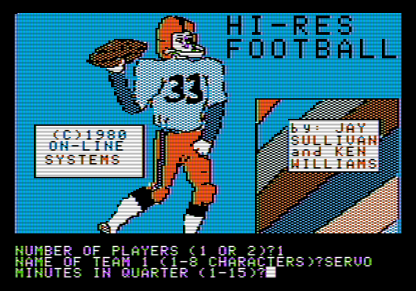 Hi-Res Football Apple II Screenshot: Selecting a few game options...