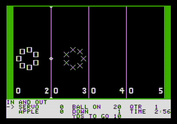 Hi-Res Football Apple II Screenshot: Game start.