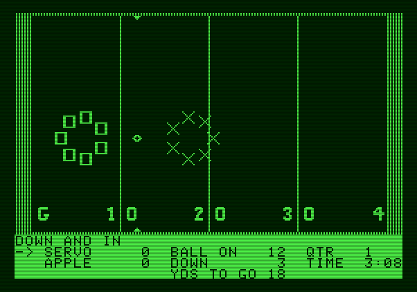 Hi-Res Football Apple II Screenshot: Selecting the next play...